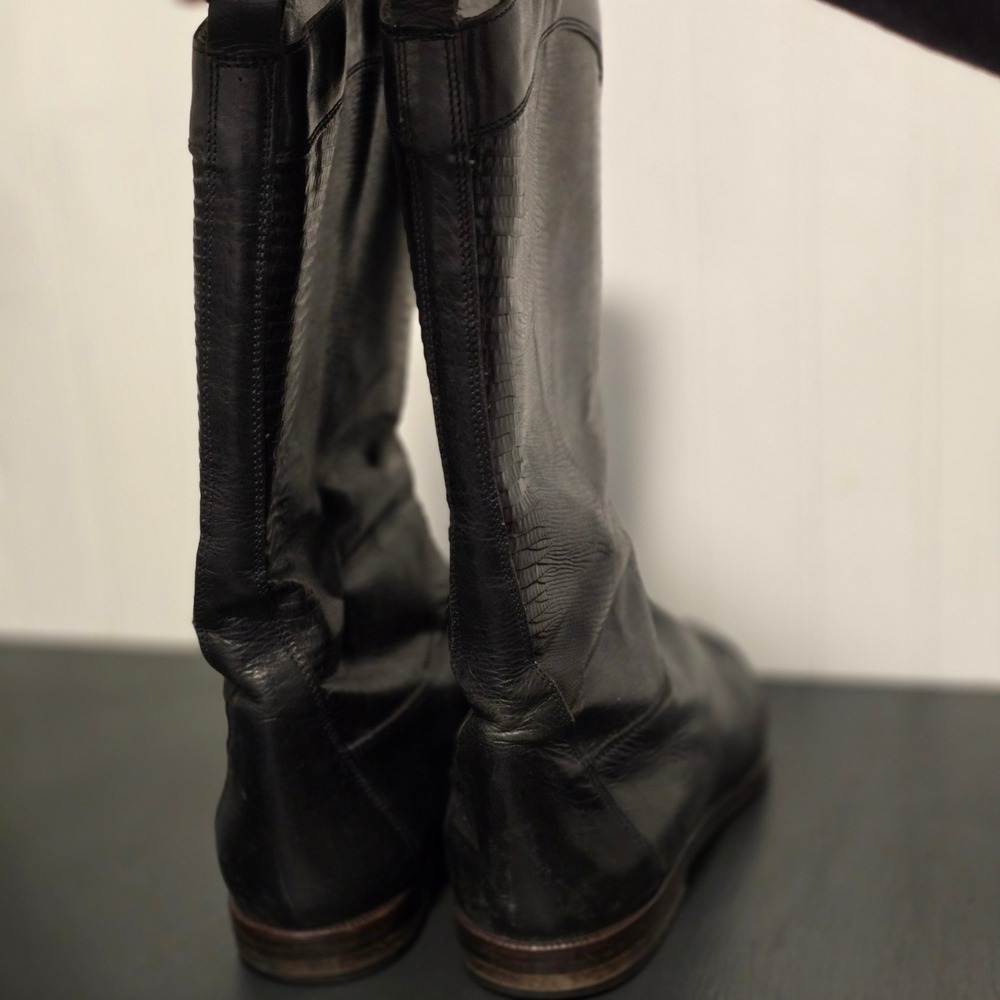 Black Leather Cowboy Boots Women's Western Tall Riding Boots‎ Pointed Toe - Picture 6 of 15